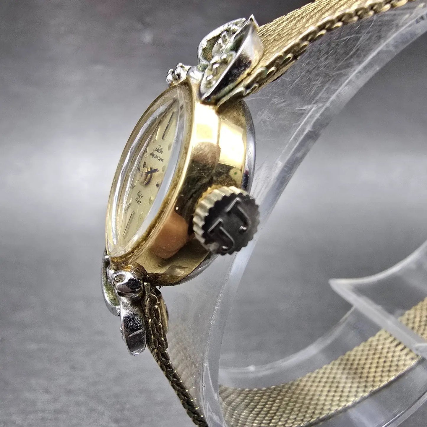 Jules Jurgenson Watch Women 14mm Champagne Dial Gold Oval Gem Set Bezel Manual2