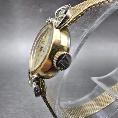 Jules Jurgenson Watch Women 14mm Champagne Dial Gold Oval Gem Set Bezel Manual2