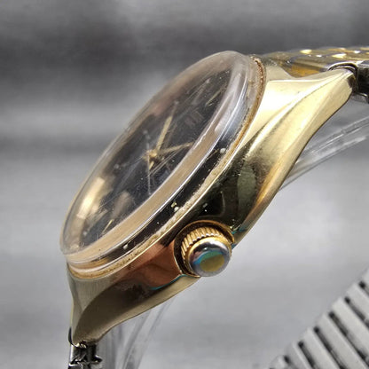Citizen CQ Watch Men 35mm Black Dial Gold Tone Daydate Round 1100-S63812 New Bat2