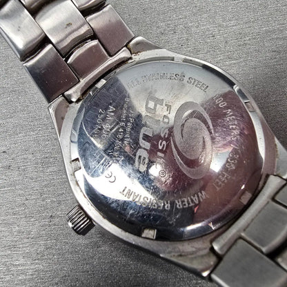 Fossil Blue Watch Men 39mm Black Dial Silver Tone Date Round AM-4065 New Battery10