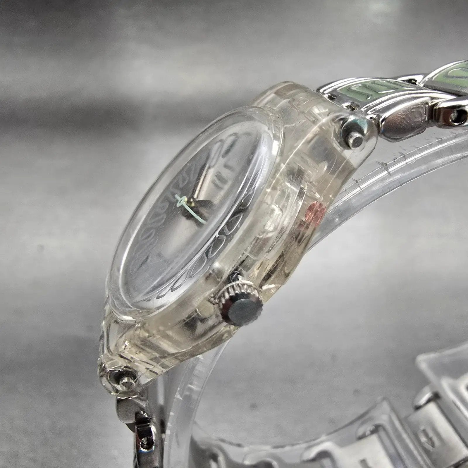 Swatch Urban Fashion Watch Women 25mm Silver Dial Clear Case LK290G New Battery2