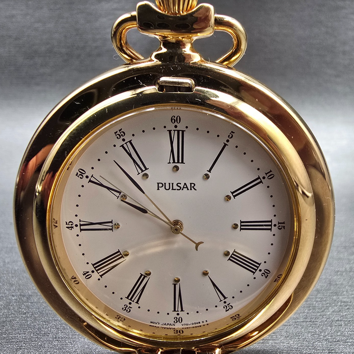 Pulsar Pocket Watch Men 46mm White Dial Gold Tone V701-0B60 New Battery1