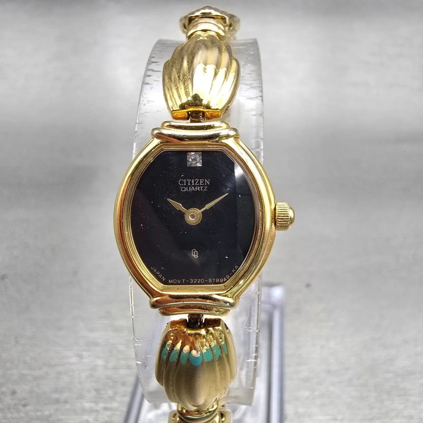 Citizen CQ Watch Women 16mm Black Dial Gold Tone Oval 3220-S29614 New Battery0