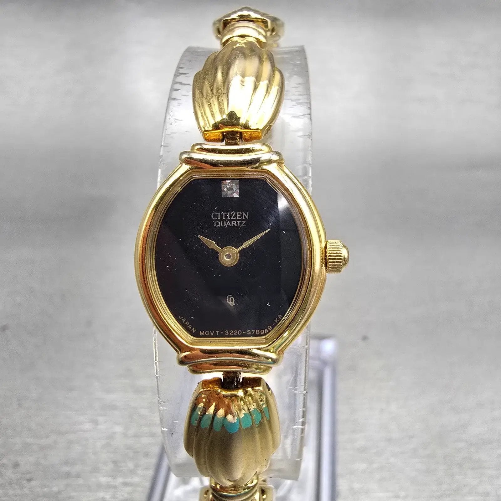 Citizen CQ Watch Women 16mm Black Dial Gold Tone Oval 3220-S29614 New Battery0