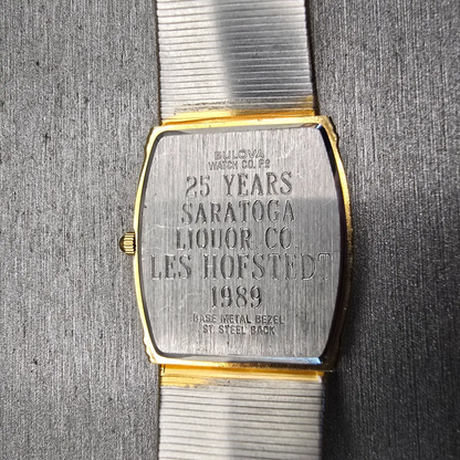 Bulova Watch Men 26mm Black Dial Gold Tone Rectangle 92N69Y New Battery Vintage10