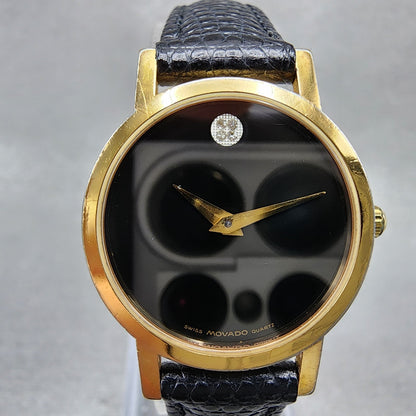 Movado Museum Watch Women 25mm Black Dial Gold Tone Round 87.A1.832 New Battery1