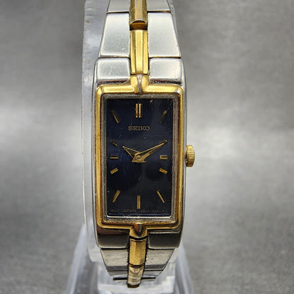 Seiko Tank Watch Women 13mm Blue Dial two Tone Rectangle 2e207479 New Battery0