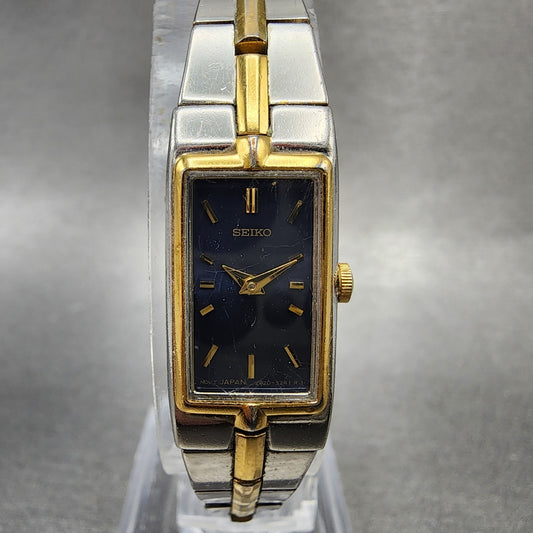 Seiko Tank Watch Women 13mm Blue Dial two Tone Rectangle 2e207479 New Battery0