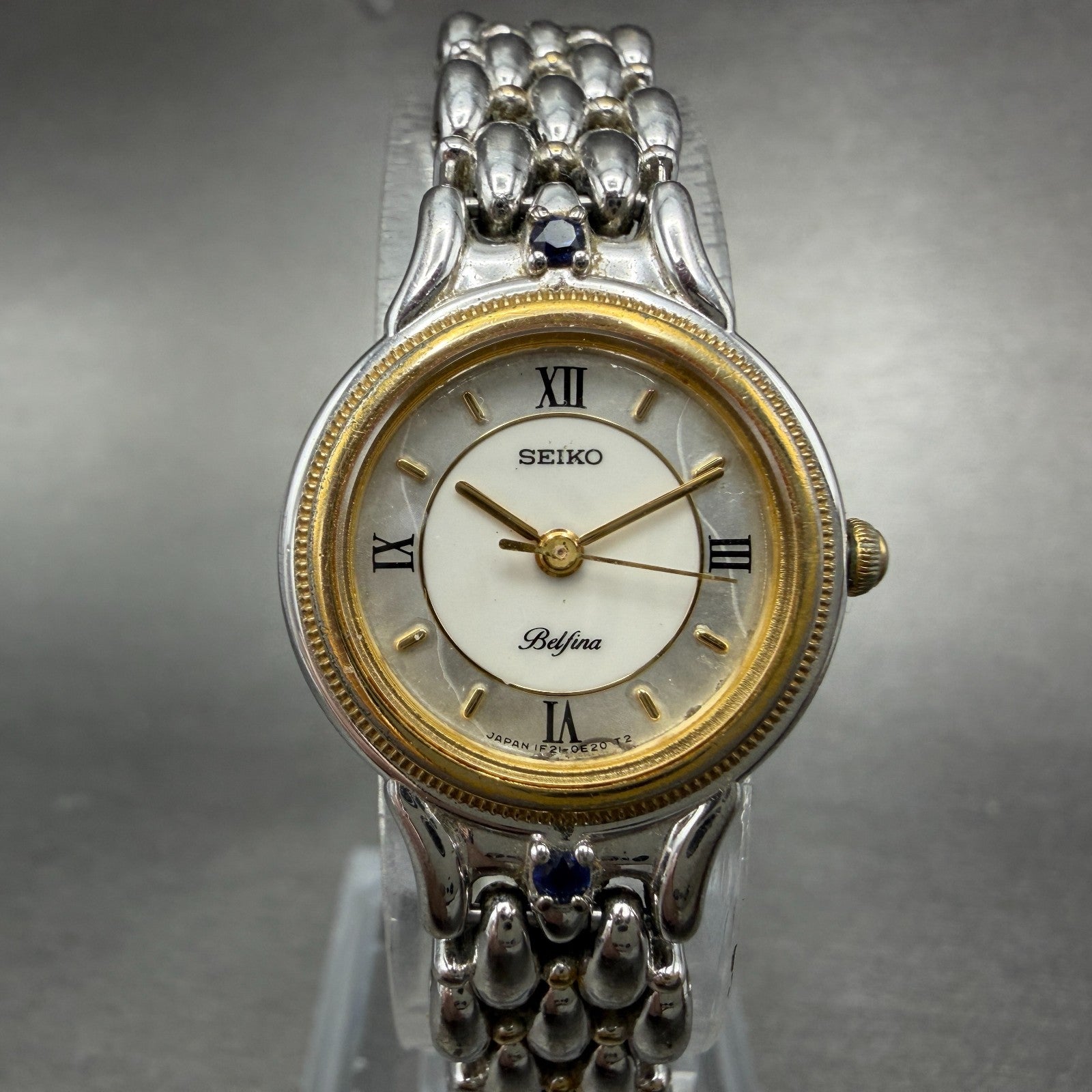 Seiko Belfina Watch Women 21mm White Dial Two Tone Round 1F21-0C70 New BAttery0