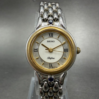 Seiko Belfina Watch Women 21mm White Dial Two Tone Round 1F21-0C70 New BAttery0