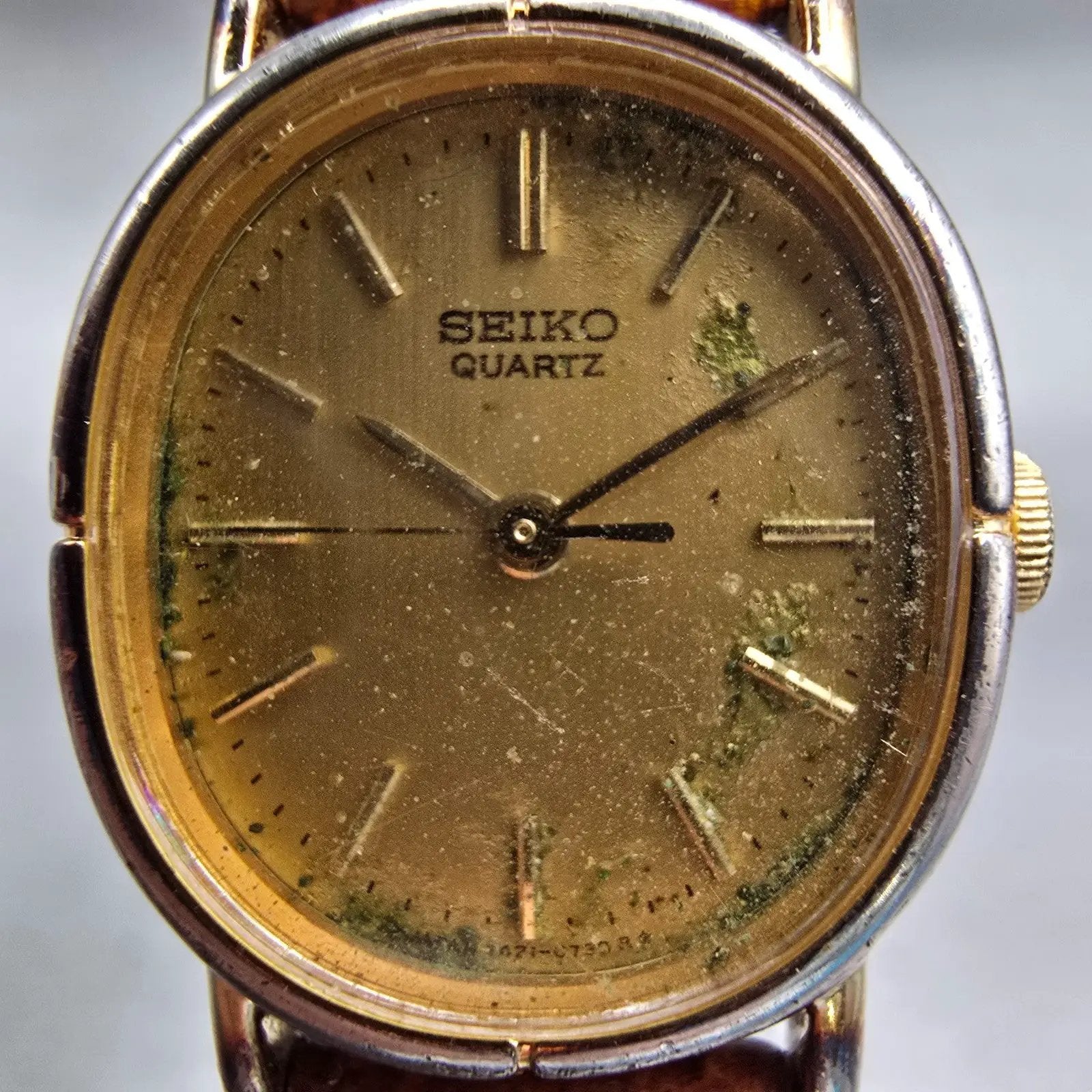Seiko Watch Women 20mm Gold Dial Gold Tone Oval 3421-5320 New Battery Vintage1