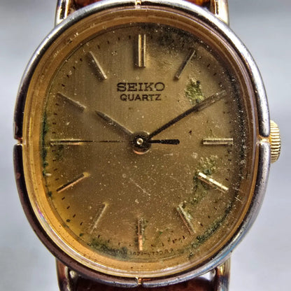 Seiko Watch Women 20mm Gold Dial Gold Tone Oval 3421-5320 New Battery Vintage1
