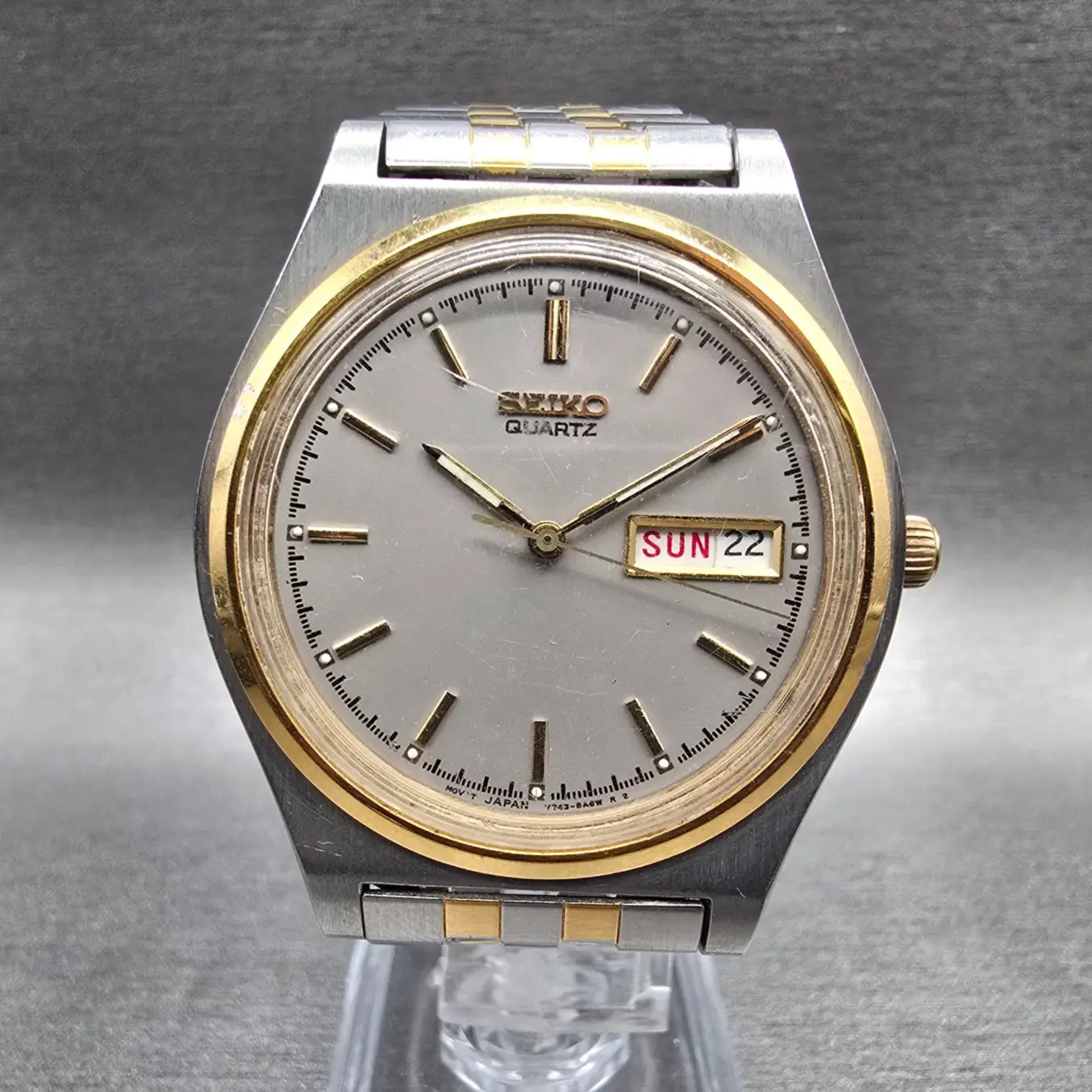 Seiko Watch Men 37mm Silver Dial Silver Tone Daydate Round V743-8A20 New Battery0