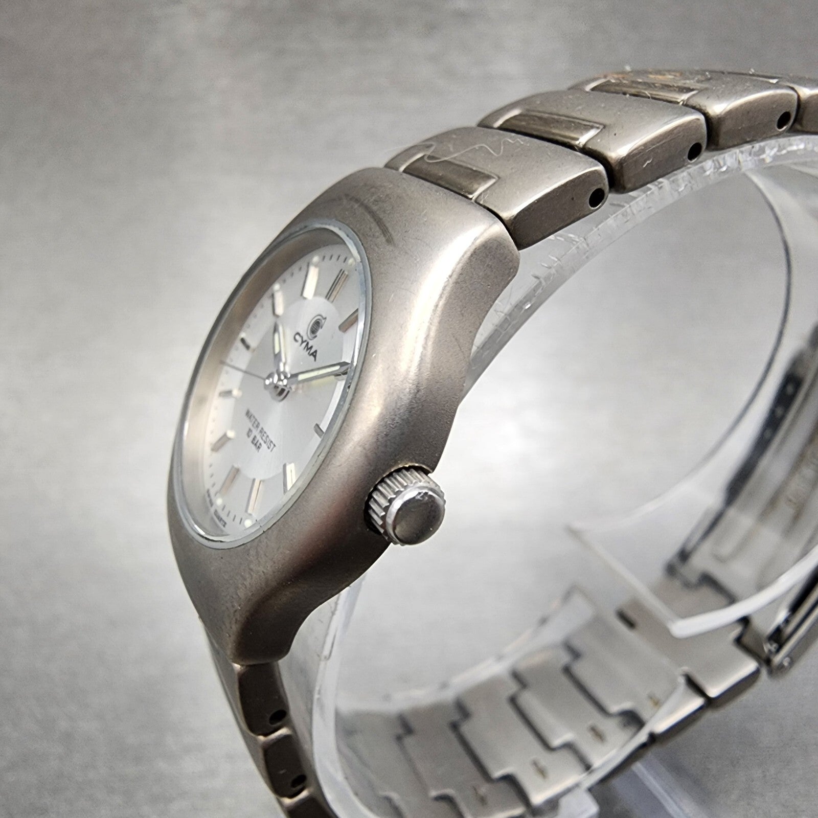 Cyma Watch Women 25mm Silver Dial Titanium Round 820 New Battery Vintage2