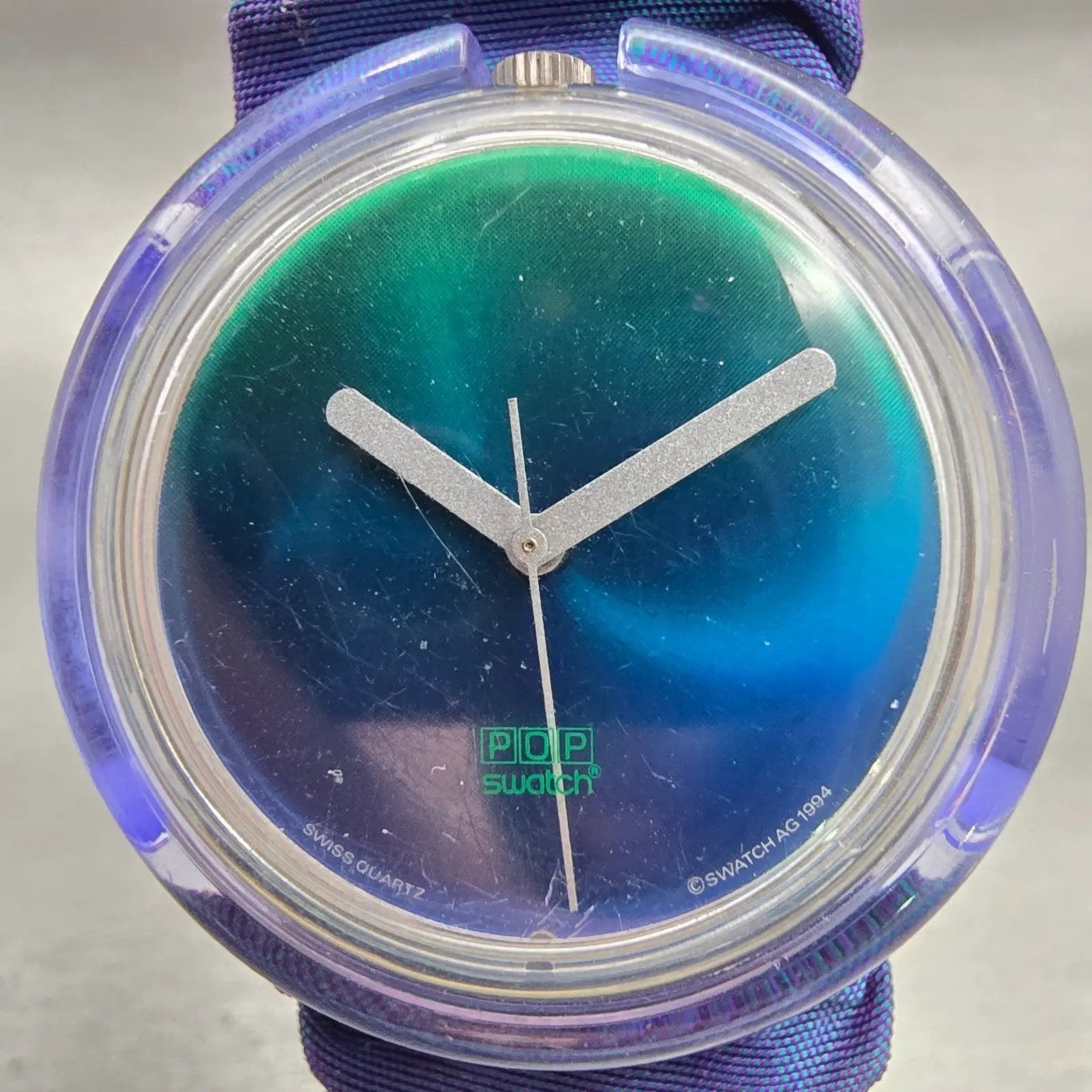 Midi Pop Swatch Vert Watch Women Blue Dial Clear Case Round PMK109 New Battery1