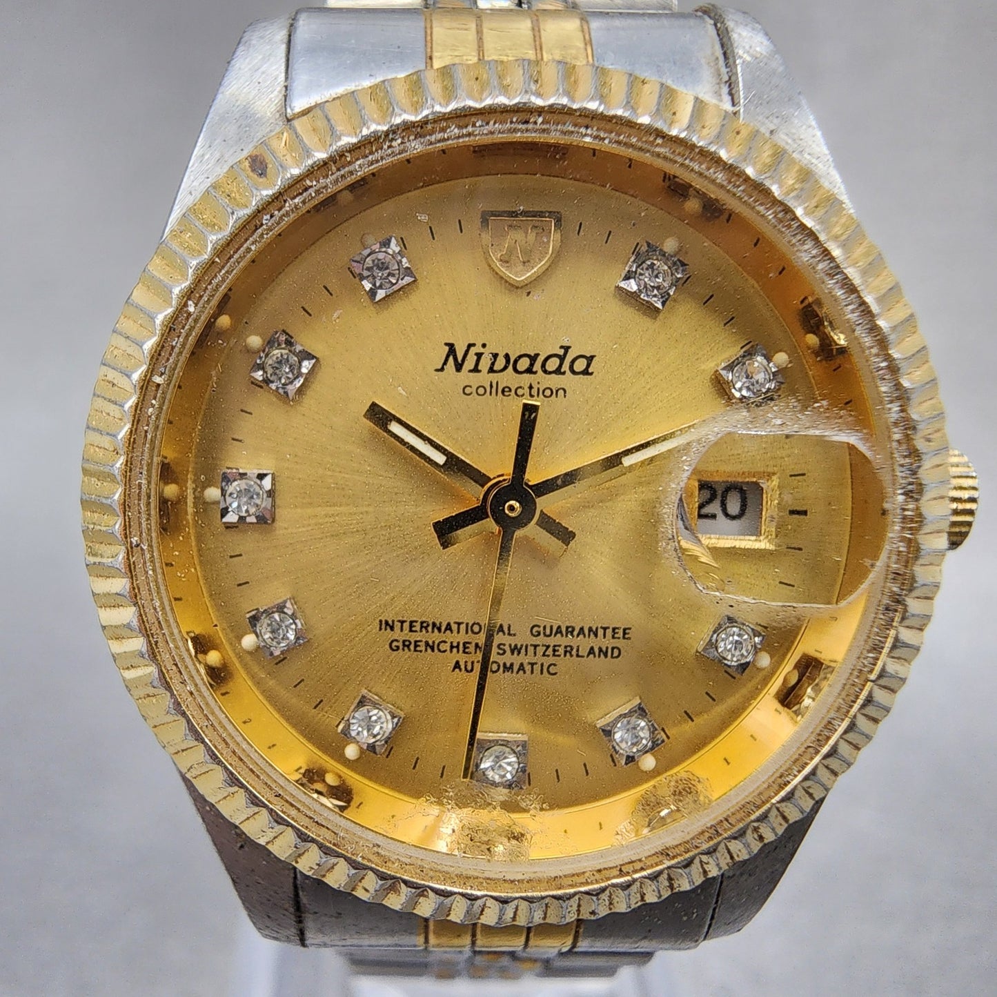 Nivada Watch Women 26mm Gold Dial Two Tone Date Round Automatic N93012L Runs1