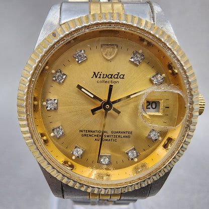Nivada Watch Women 26mm Gold Dial Two Tone Date Round Automatic N93012L Runs1