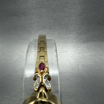 Elgin Watch Women 18mm MOP Dial Gold Tone Oval Ruby Diamond Bezel New Battery4