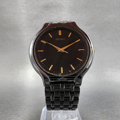 Seiko Watch Men 34mm Black Dial Black Tone Round v7011k20 New Battery5