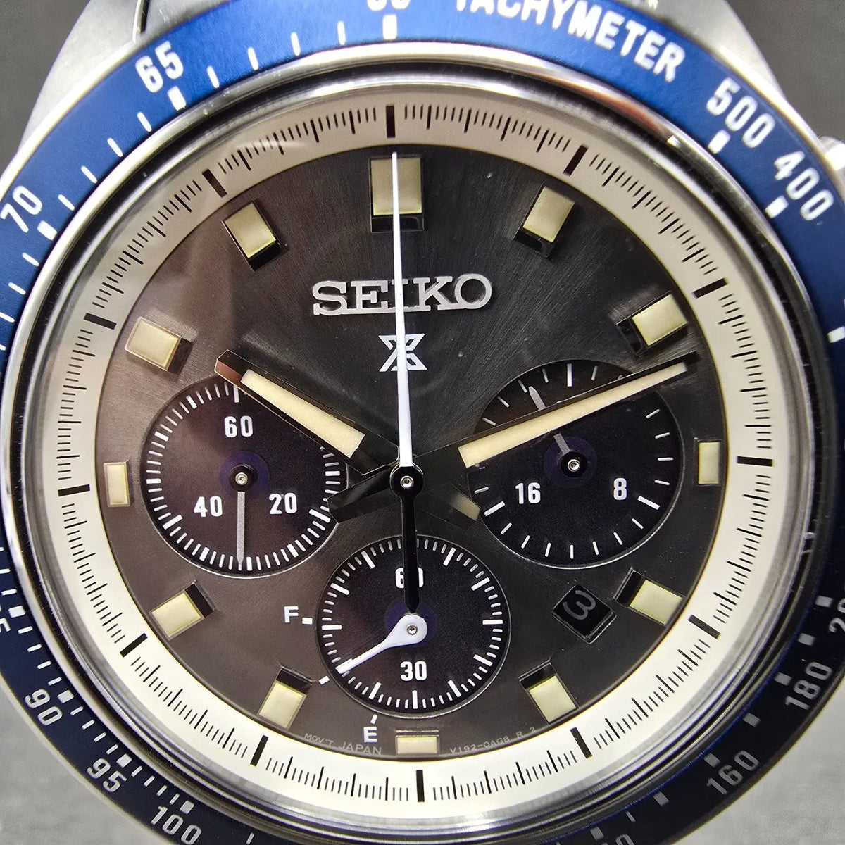 Seiko Prospex Speedtimer Chronograph Watch Men Black Dial Steel Solar SSC9392