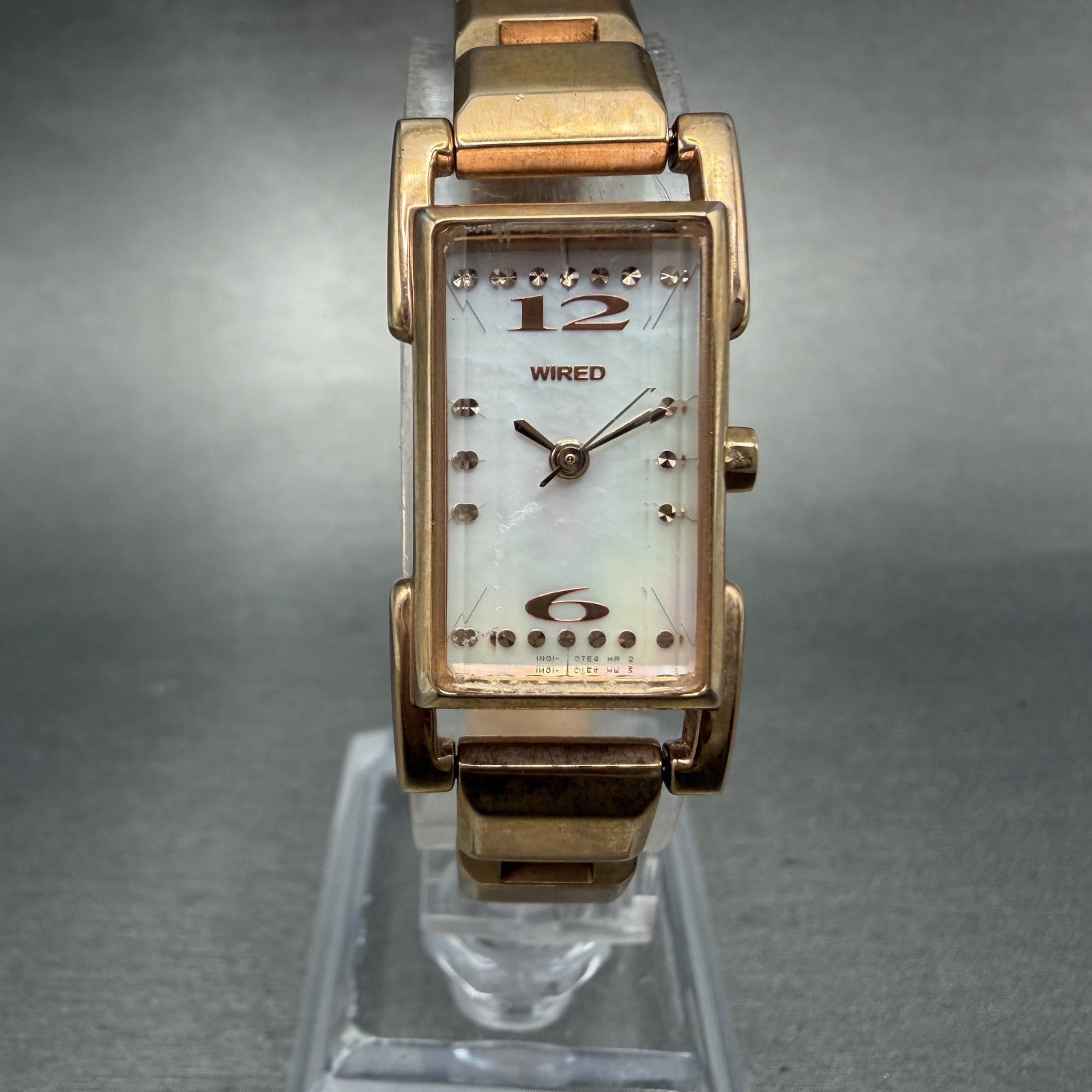 Seiko Wired Tank Watch Women 14mm MOP Dial Rose Gold Tone Rectangle New Battery0