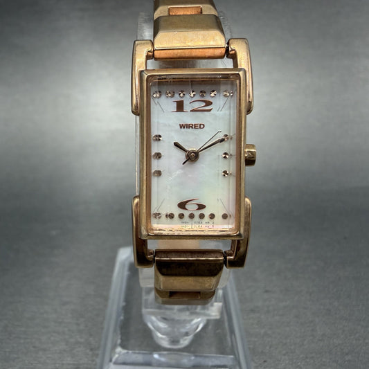 Seiko Wired Tank Watch Women 14mm MOP Dial Rose Gold Tone Rectangle New Battery0