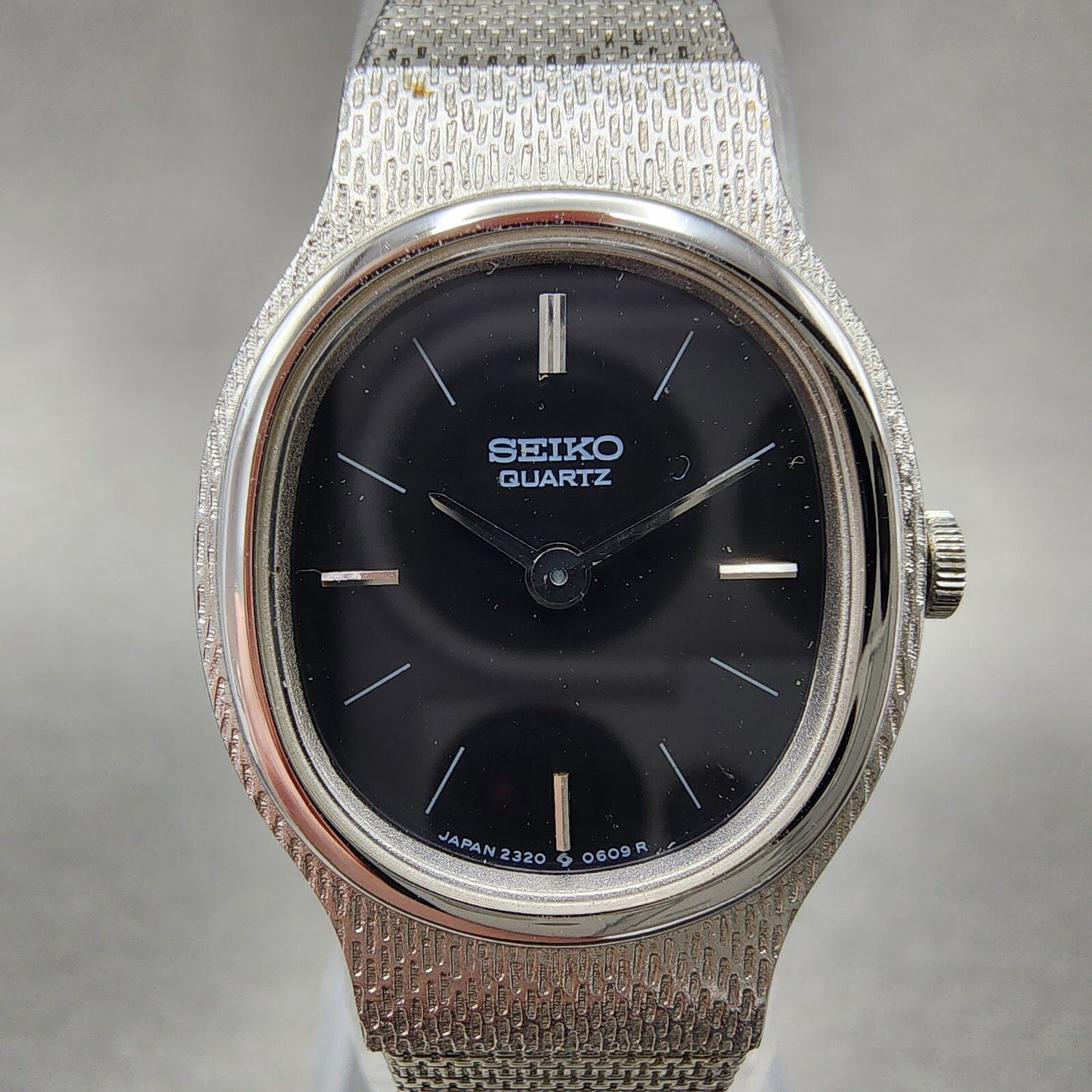 Seiko Watch Women 20mm Black Dial Silver Tone Oval 23205359 New Battery1