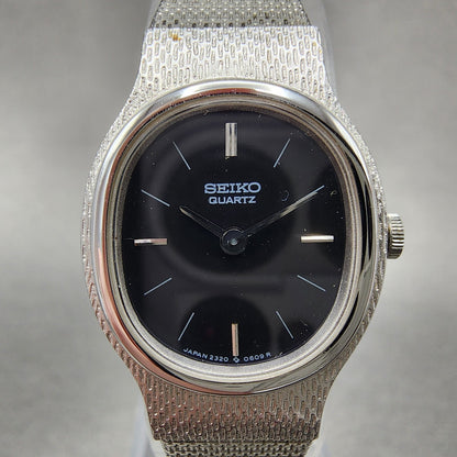 Seiko Watch Women 20mm Black Dial Silver Tone Oval 23205359 New Battery1