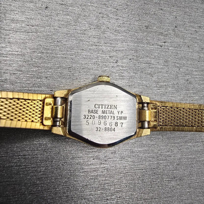 Citizen CQ Watch Women 17mm Black Dial Gold Tone Round 3220-890779 New Battery10