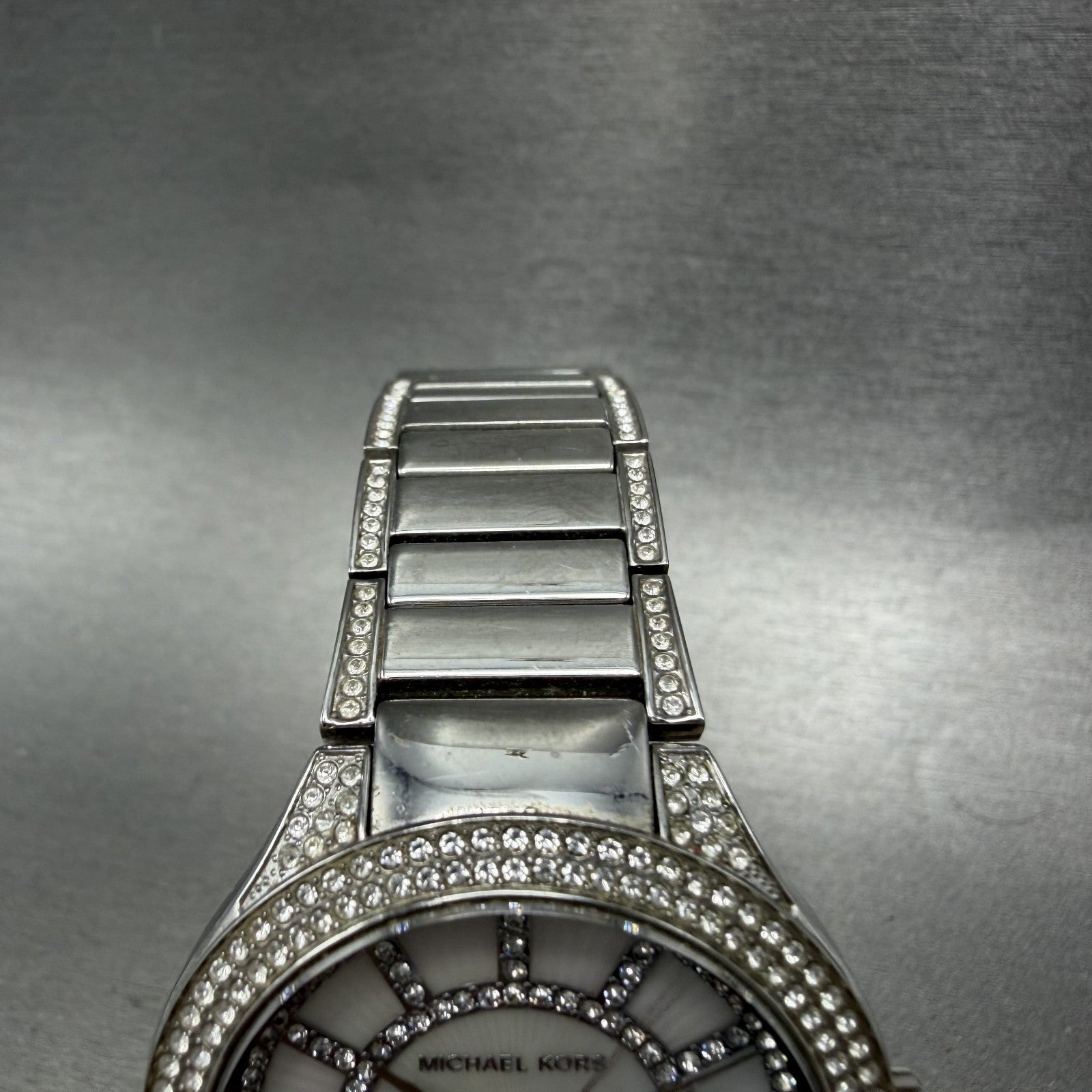 Michael Kors Kerry Watch Women 37mm MOP Dial Silver Tone Crystal Accent New Batt4