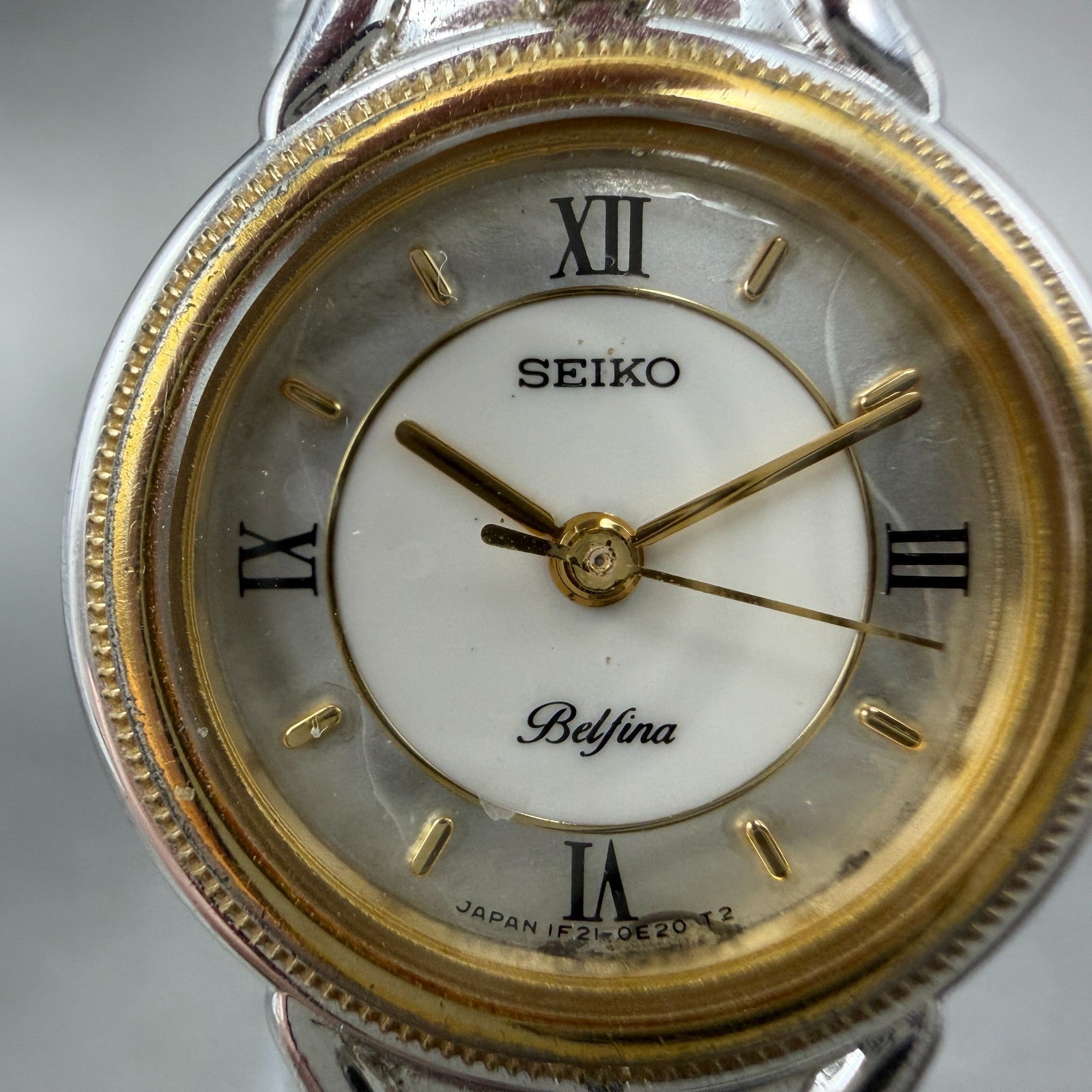 Seiko Belfina Watch Women 21mm White Dial Two Tone Round 1F21-0C70 New BAttery1