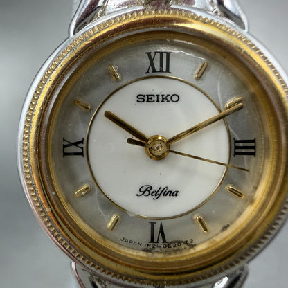 Seiko Belfina Watch Women 21mm White Dial Two Tone Round 1F21-0C70 New BAttery1