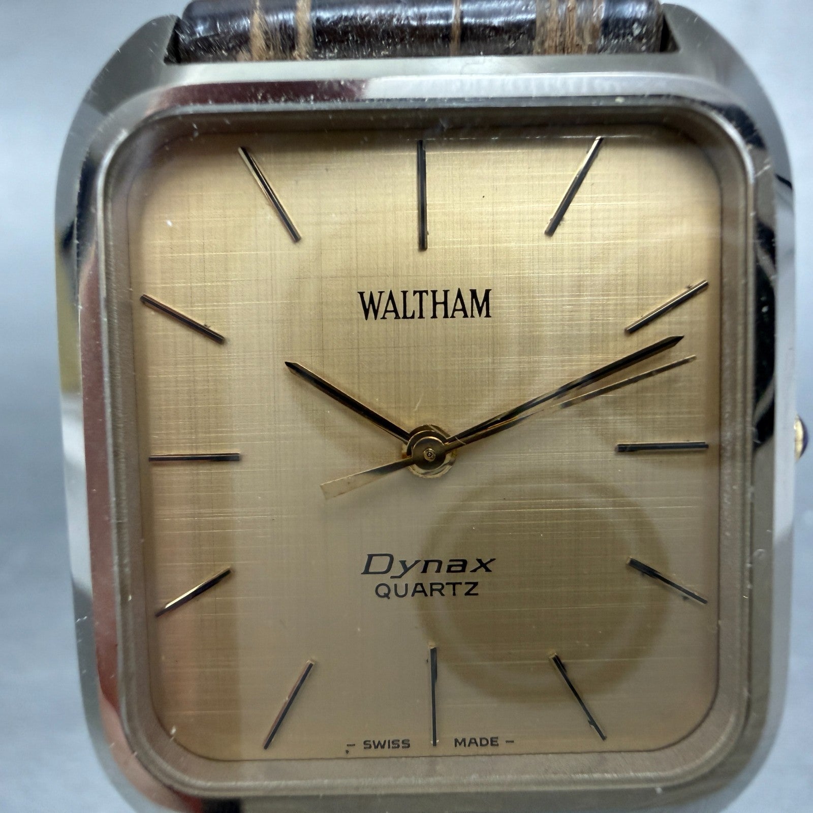 Waltham Dynax Tank Watch Men 28mm Gold Dial Tungsten Rectangle New Battery1
