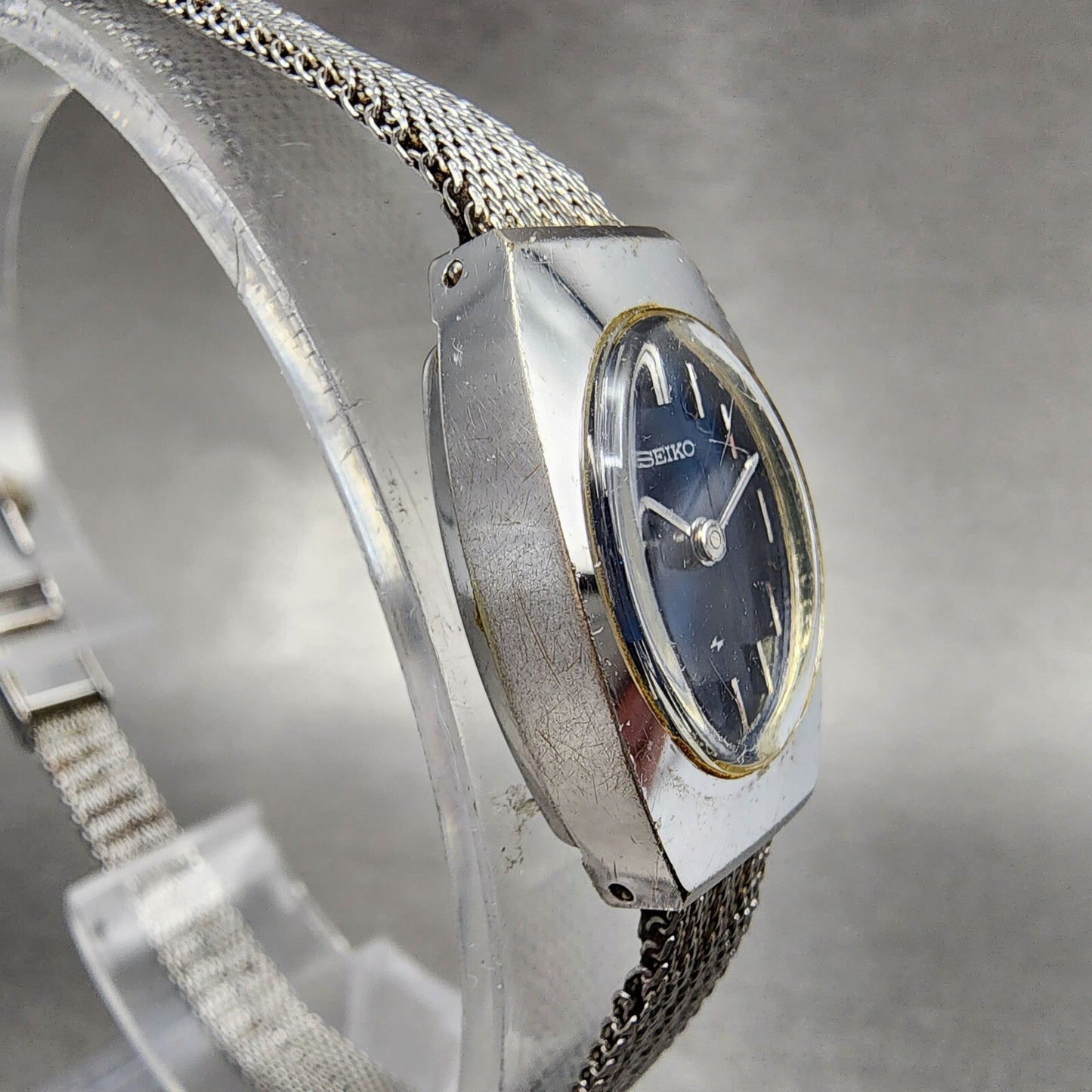 VTG Seiko Watch Women 15mm Blue Dial Silver Tone Manual Wind Rectangle 11 Runs4