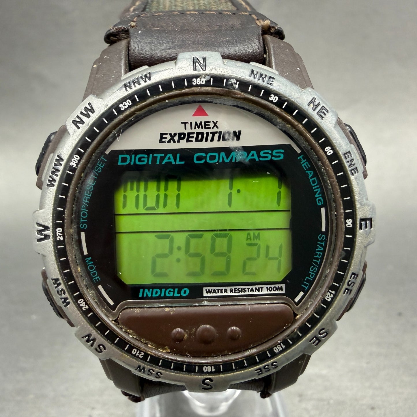 Timex Expedition Digital Compass Watch Men 43mm LCD Brown Daydate New Battery0