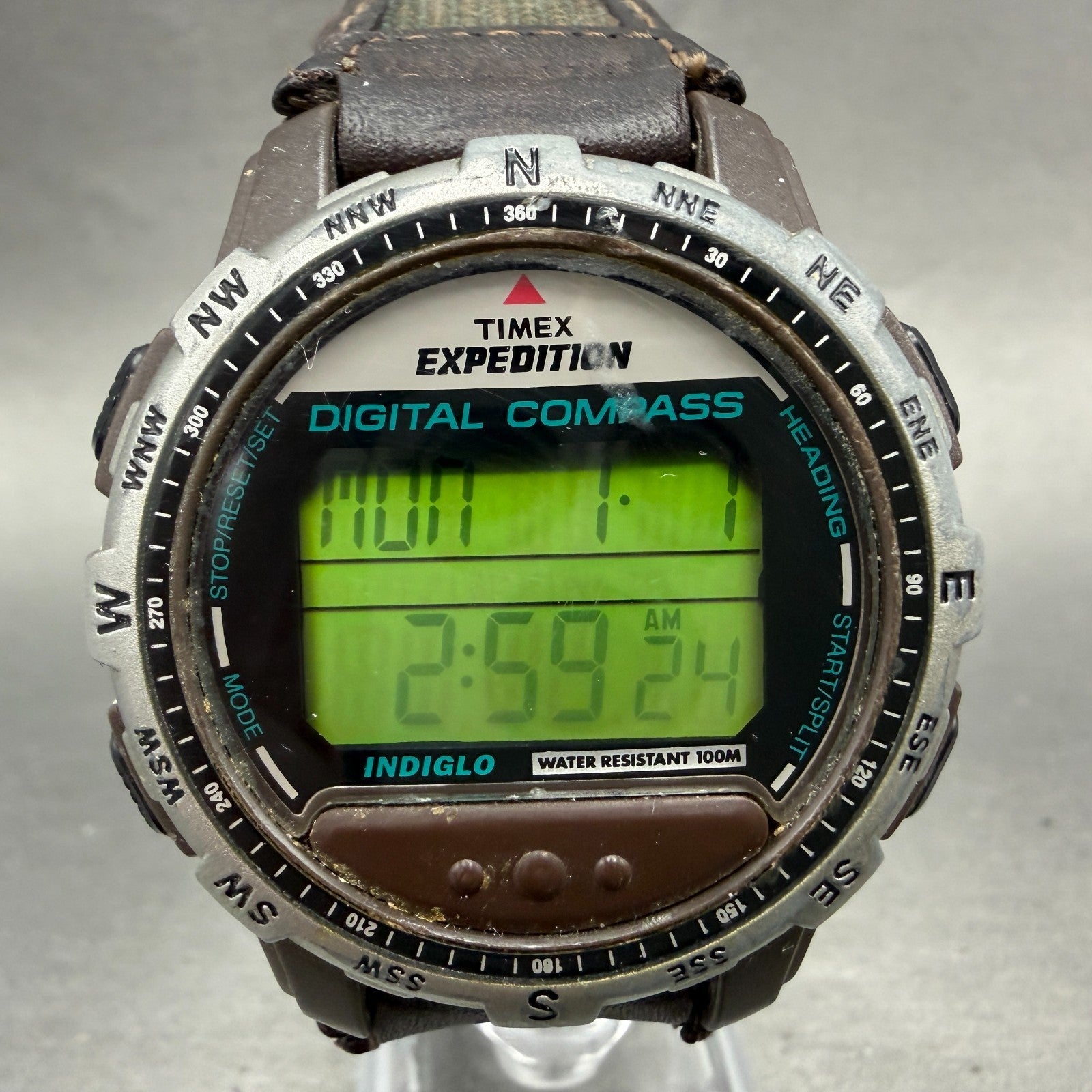 Timex Expedition Digital Compass Watch Men 43mm LCD Brown Daydate New Battery0