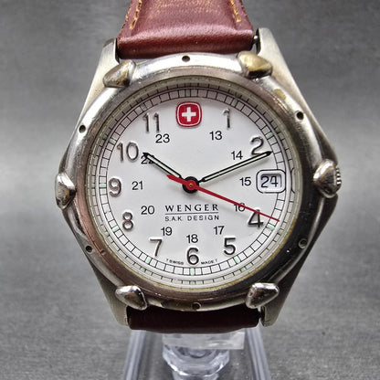 Wenger SAK Designs Watch Men 36mm White Dial Silver Tone Date Round PARTS0