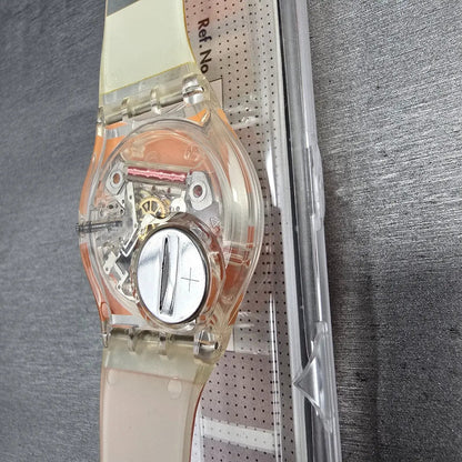 Swatch Orange Painted Time Watch Men 34mm Clear Case GK378 New Battery NOS11