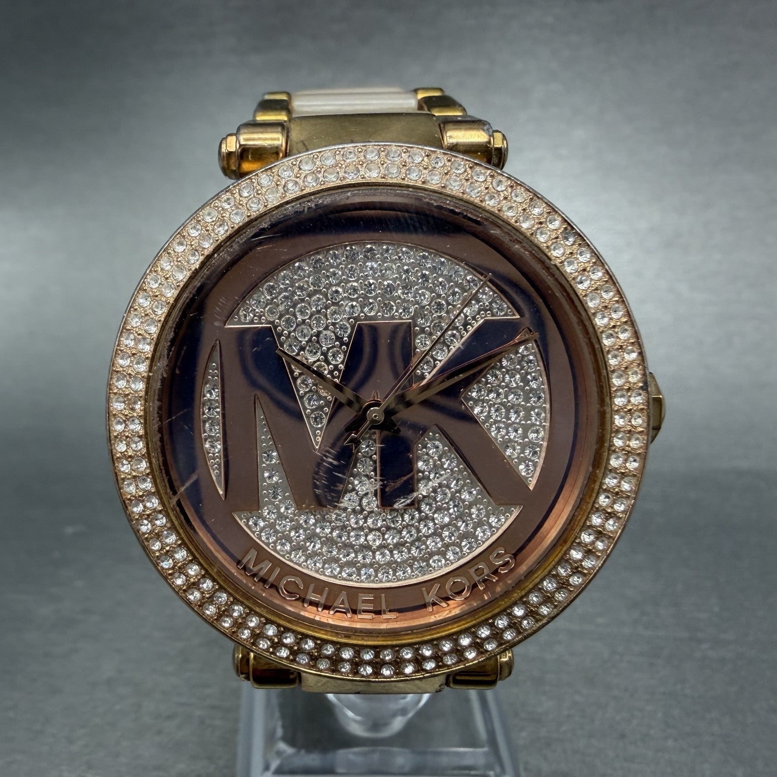 Michael Kors Parker Watch Women 39mm Silver Dial Rose Tone Round New Battery0