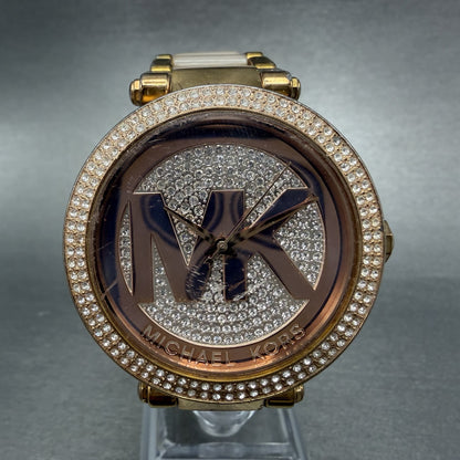 Michael Kors Parker Watch Women 39mm Silver Dial Rose Tone Round New Battery0