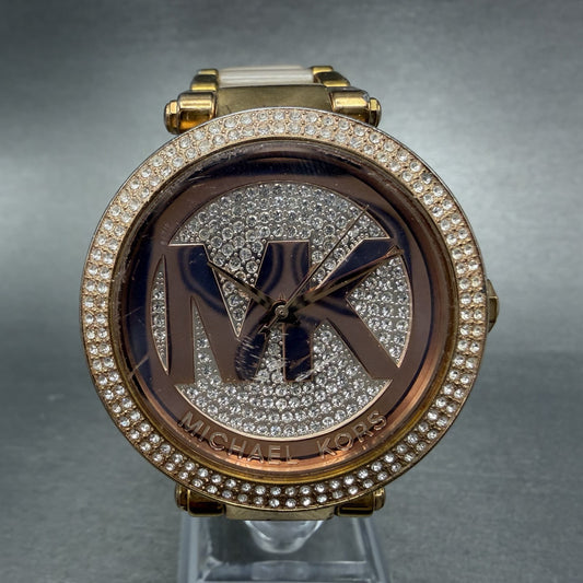 Michael Kors Parker Watch Women 39mm Silver Dial Rose Tone Round New Battery0