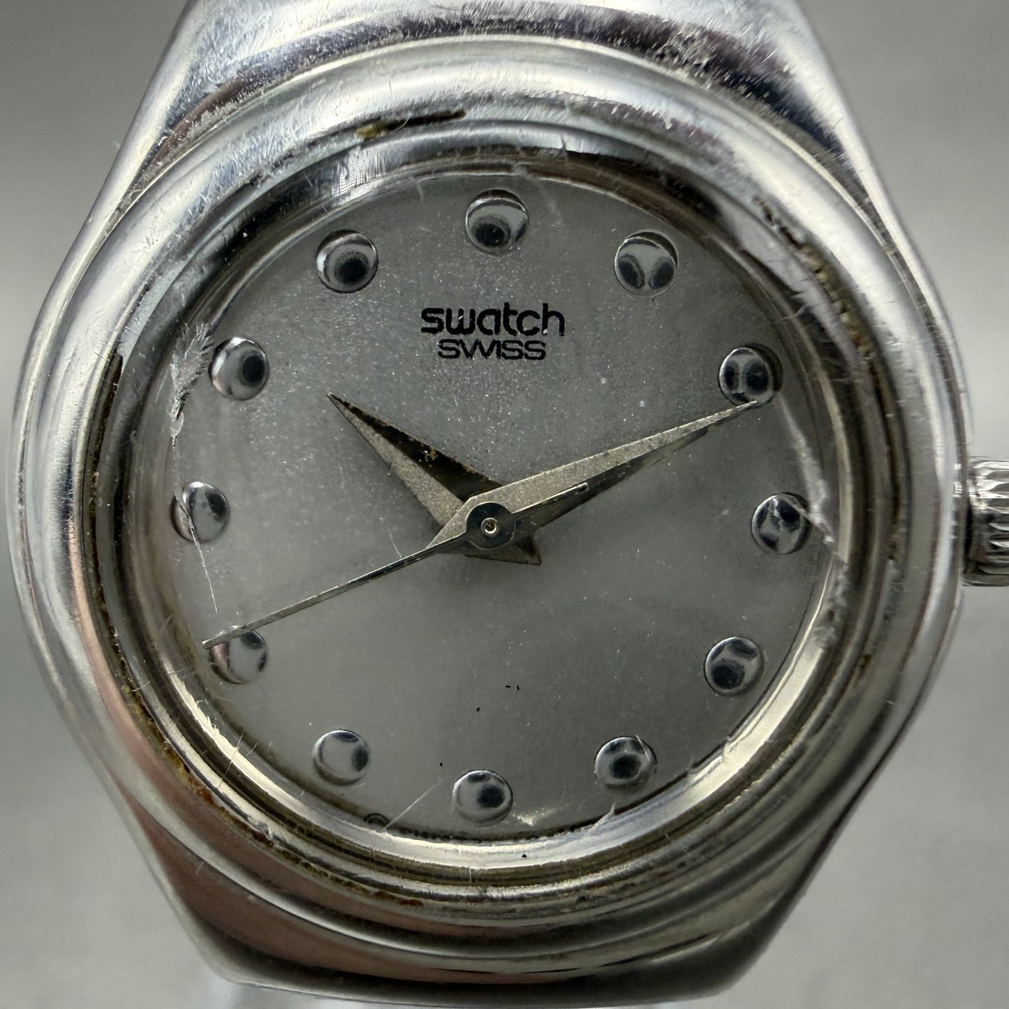 Swatch Irony Libertine Watch Women 24mm Silver Dial Steel Mesh Band New BatteryA1