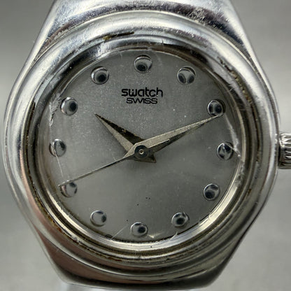 Swatch Irony Libertine Watch Women 24mm Silver Dial Steel Mesh Band New BatteryA1