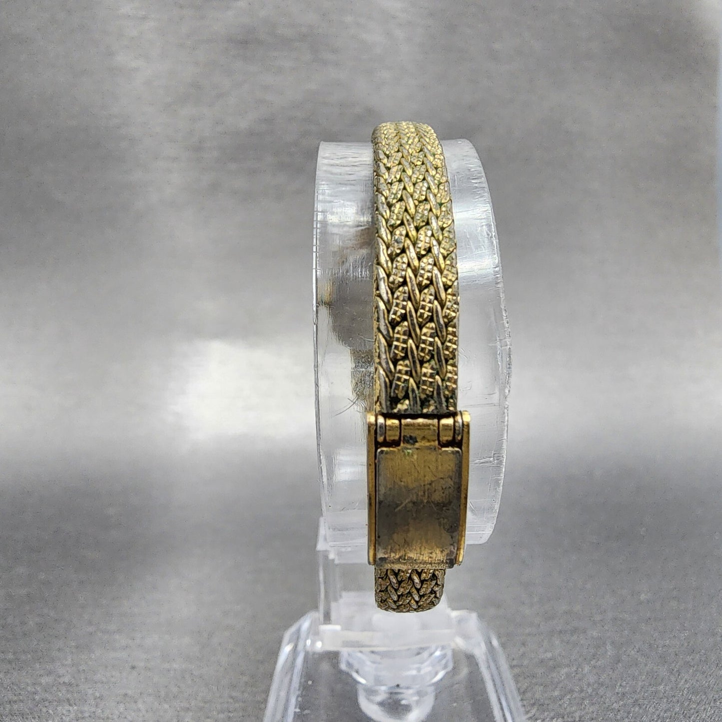 Jules Jurgenson Watch Women 15mm Gold Dial Gold Tone Hexagon Gem Set Bezel Runs7