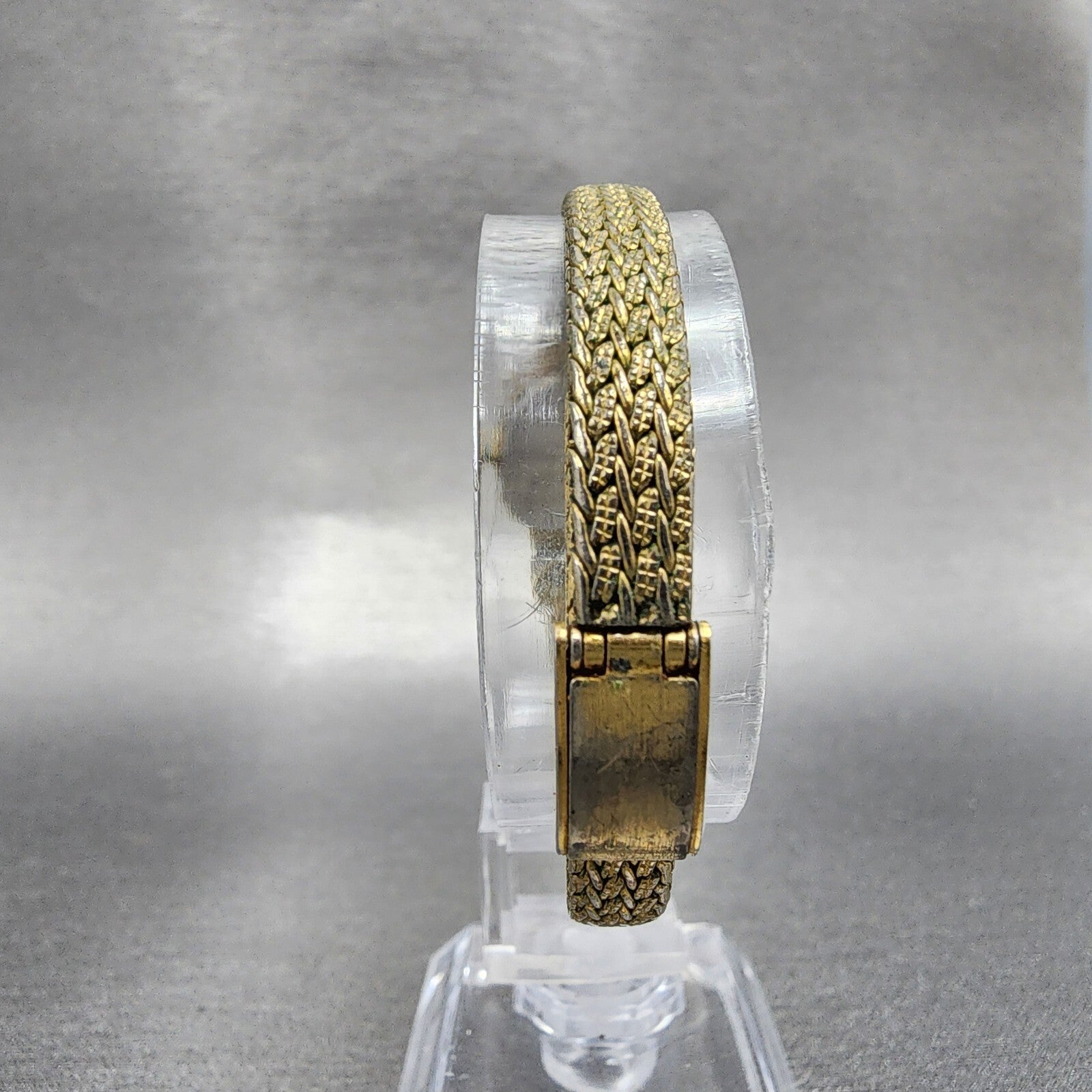 Jules Jurgenson Watch Women 15mm Gold Dial Gold Tone Hexagon Gem Set Bezel Runs7