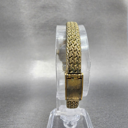 Jules Jurgenson Watch Women 15mm Gold Dial Gold Tone Hexagon Gem Set Bezel Runs7