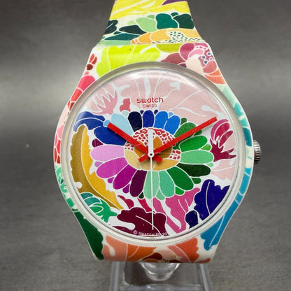 Swatch Flowerfool Watch Men 41mm Floral Dial White SUOW126 Daydate New Battery0