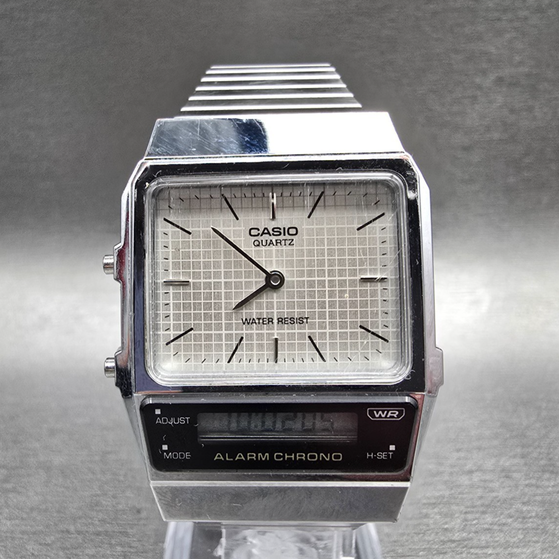 Casio AQ-800E Watch Men 31mm Silver Dial Silver Tone Chrono Alarm New Battery0