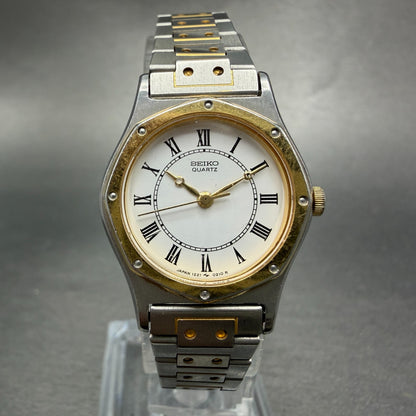 Seiko Watch Women 23mm White Dial Two Tone Round 1221-0040 New Battery Vintage0
