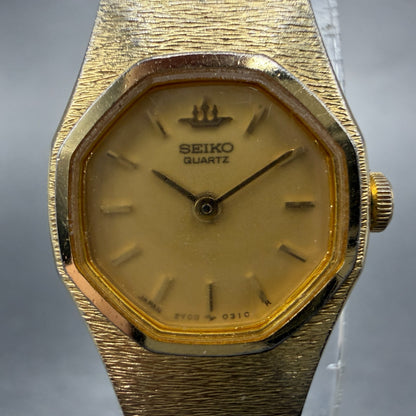 Seiko Watch Women 17mm Champagne Dial Gold Tone Octagon 2Y00-5040 New Battery1